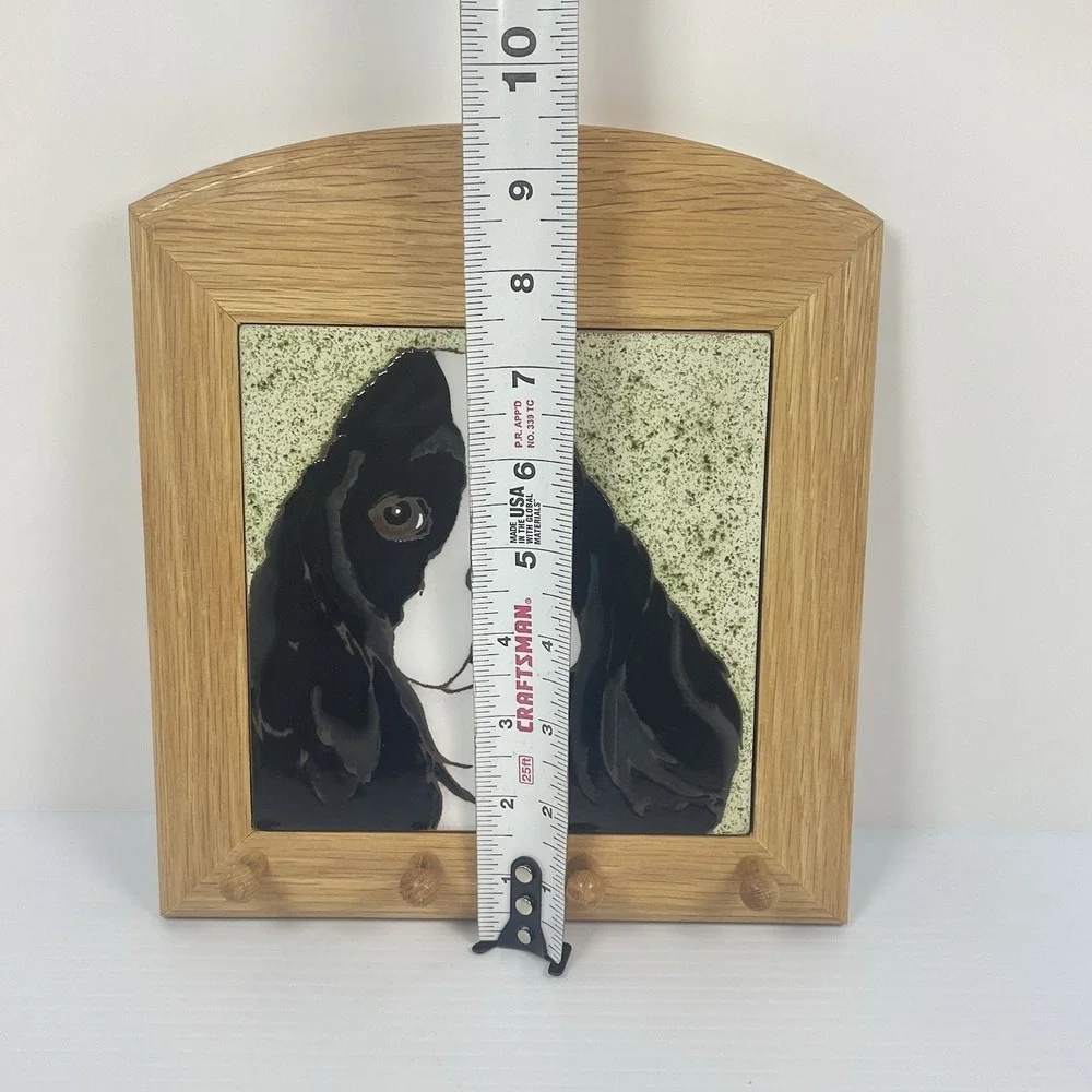 Cocker Spaniel Dog Hand Painted Tile Pumpkin Inc Framed Trivet Wall Hanging Pegs